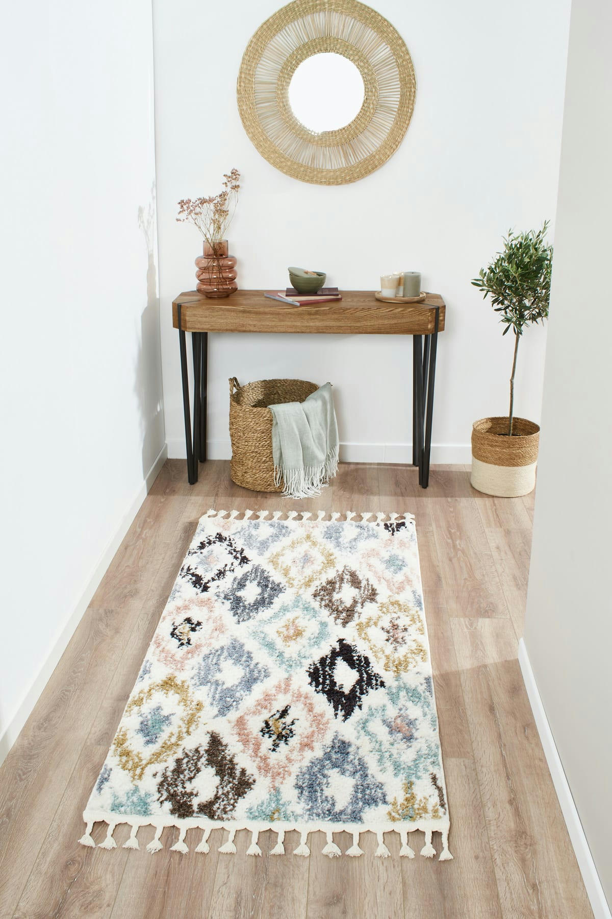 DELYA - Tapis couloir berbere 80x150 multicolore motif géométrique losange