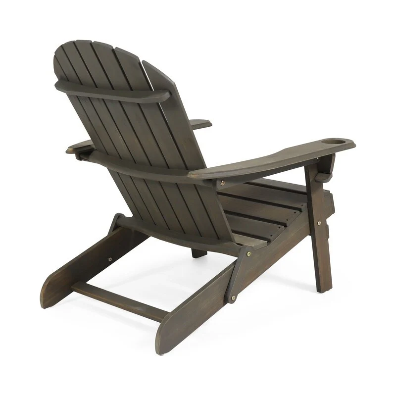 Outdoor Wood Folding Adirondack Chair With Cup Holder