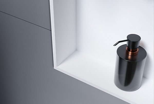 Niche murale douche acier inox   3 Spots LED, étagère douche encastrable - 30x90x10cm (HxLxP) - Blanc, 3x Spot noir mat