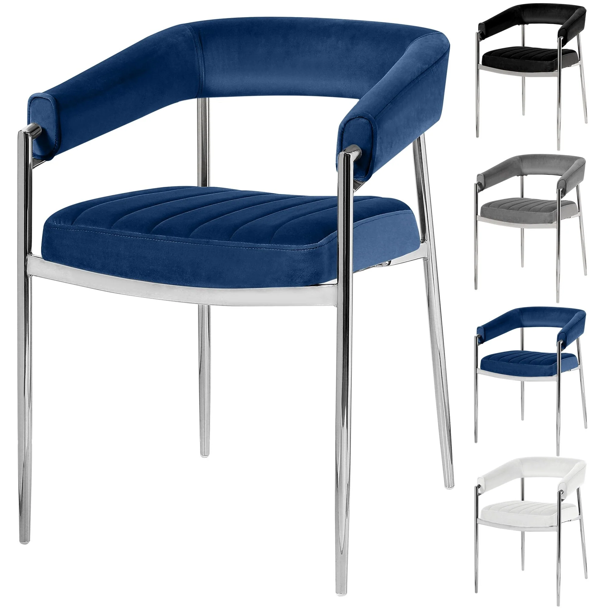 Velvet Dining Chair Arm Chair with Chrome Metal Legs
