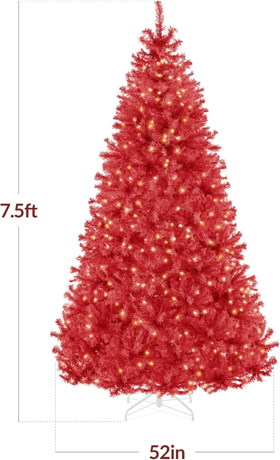Best Choice Products 7.5ft Pre-Lit Red Christmas Tree, Full Artificial Holiday Decoration w/ 1,350 Branch Tips, 550 Lights, Foldable Base