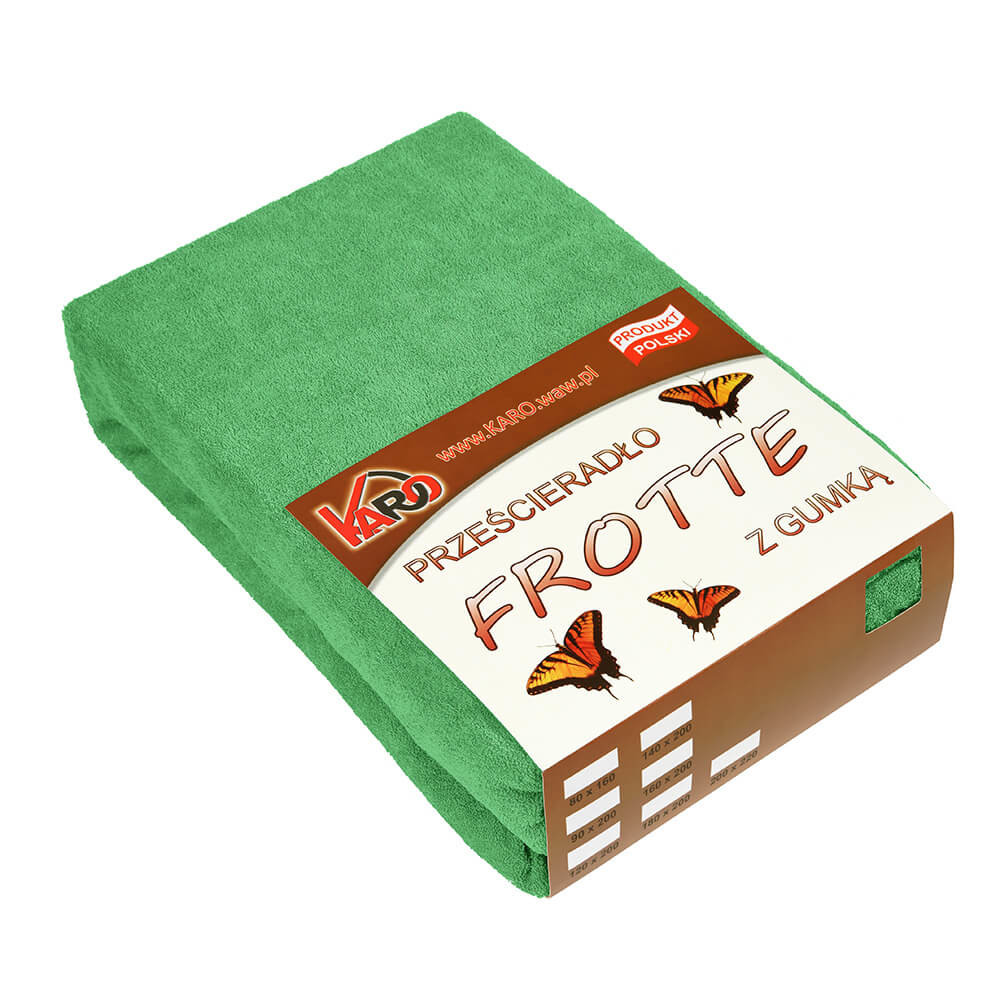 Prześcieradło frotte z gumką 180x200 zielone groszkowe KARO