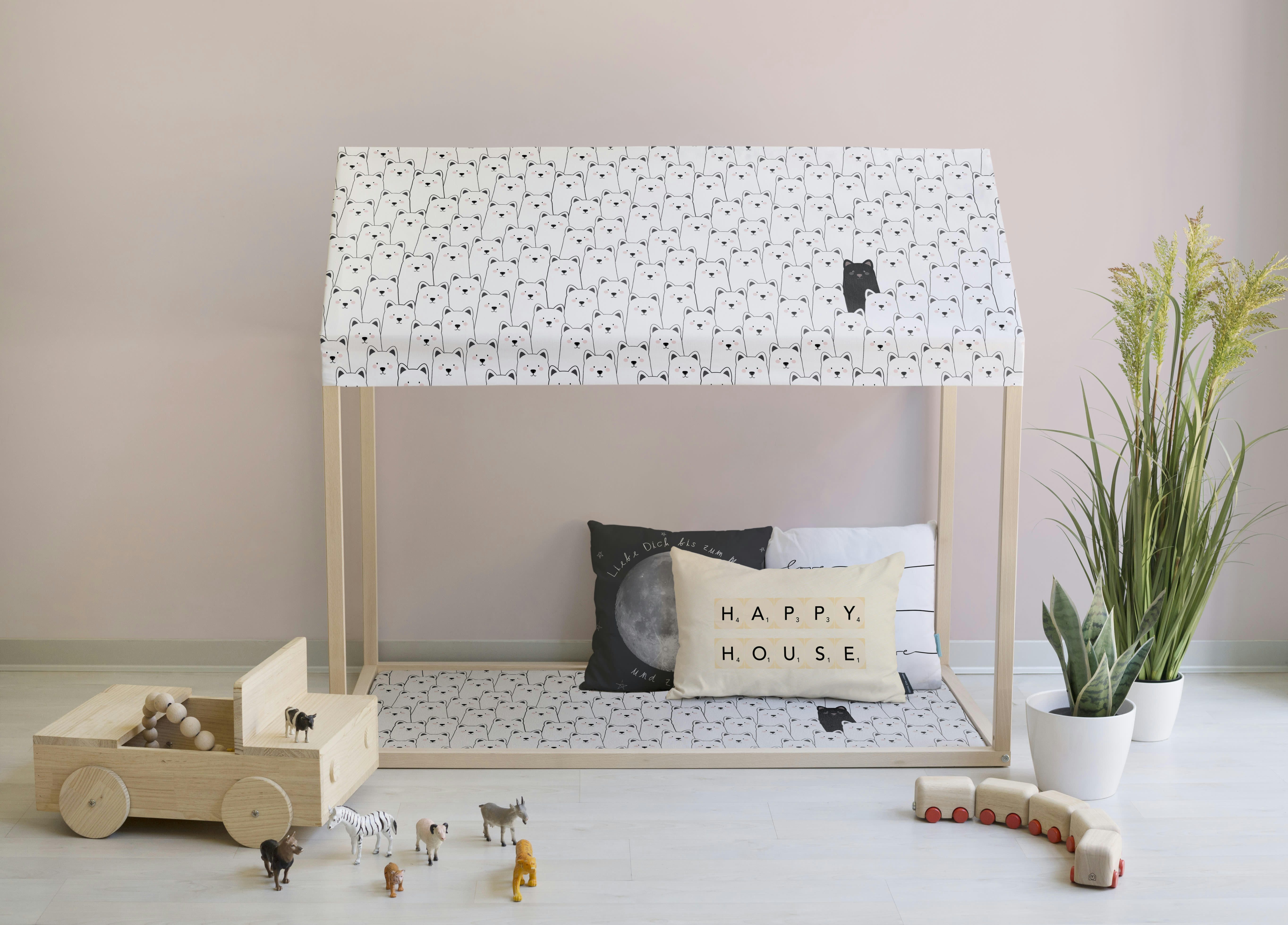 CATS - Tipi pour enfants en bois de pin avec tissu dessins chats