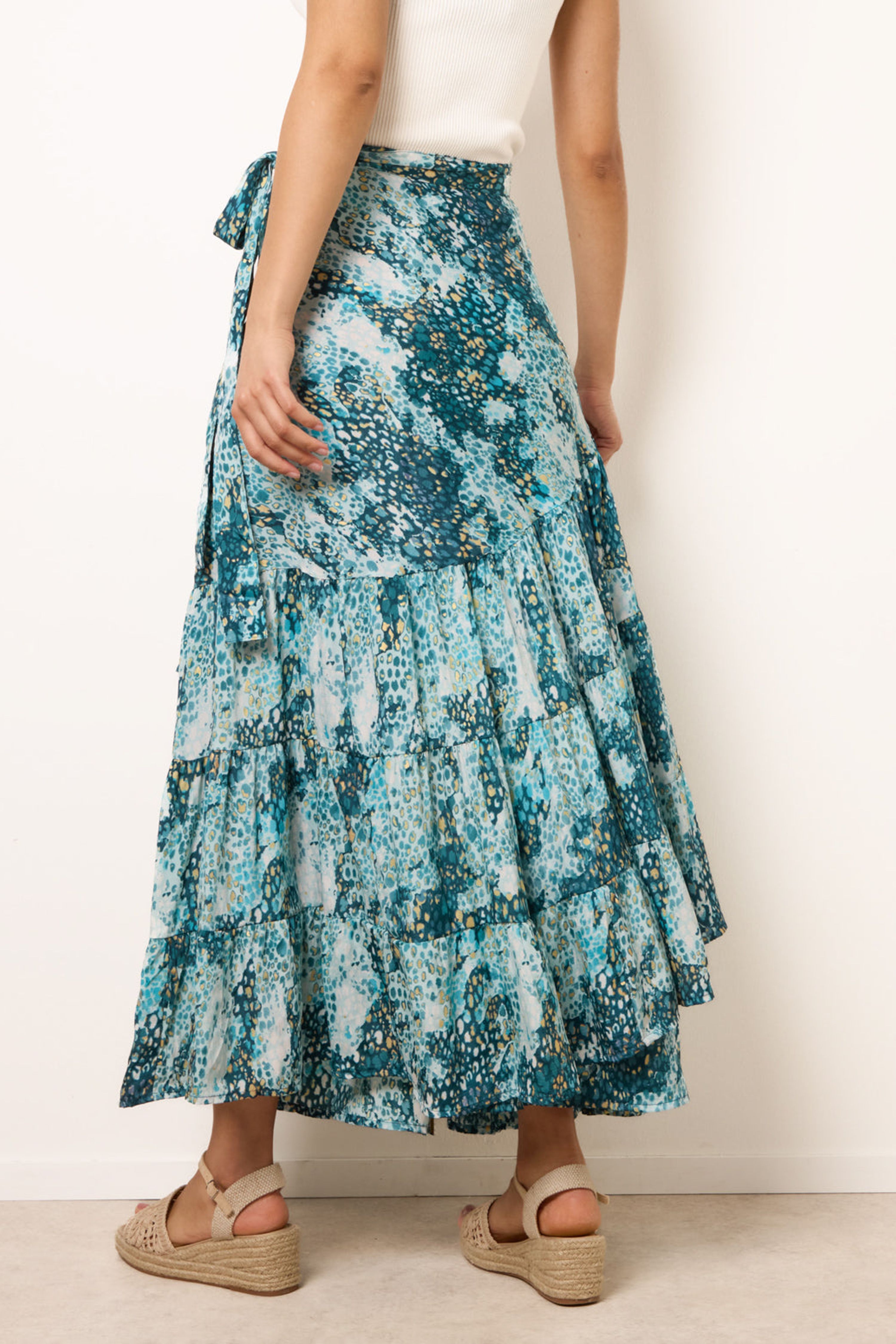 Blue Vanilla Blue Wrap Metallic Tiered Skirt