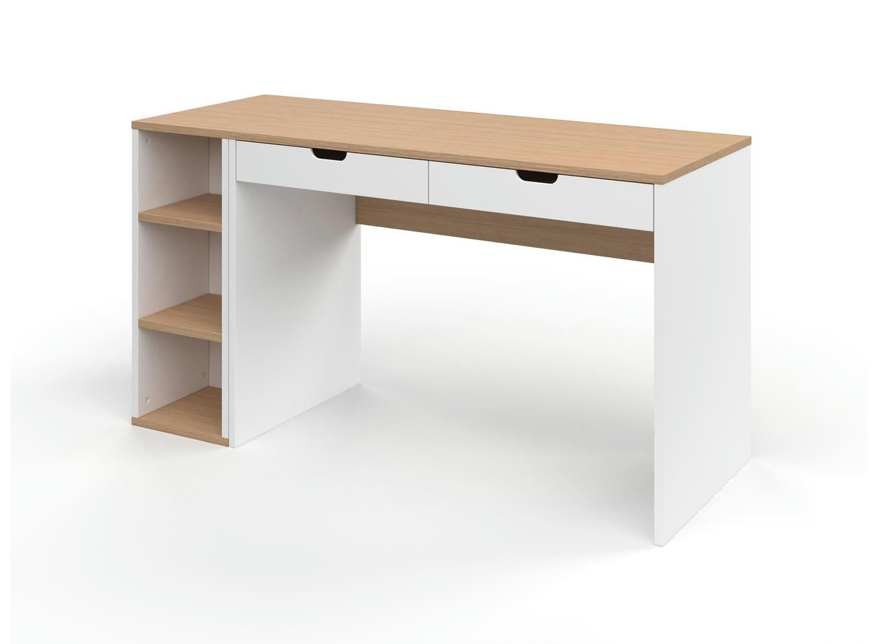 ALBI - Bureau avec 2 tiroirs et caisson Blanc et Chêne