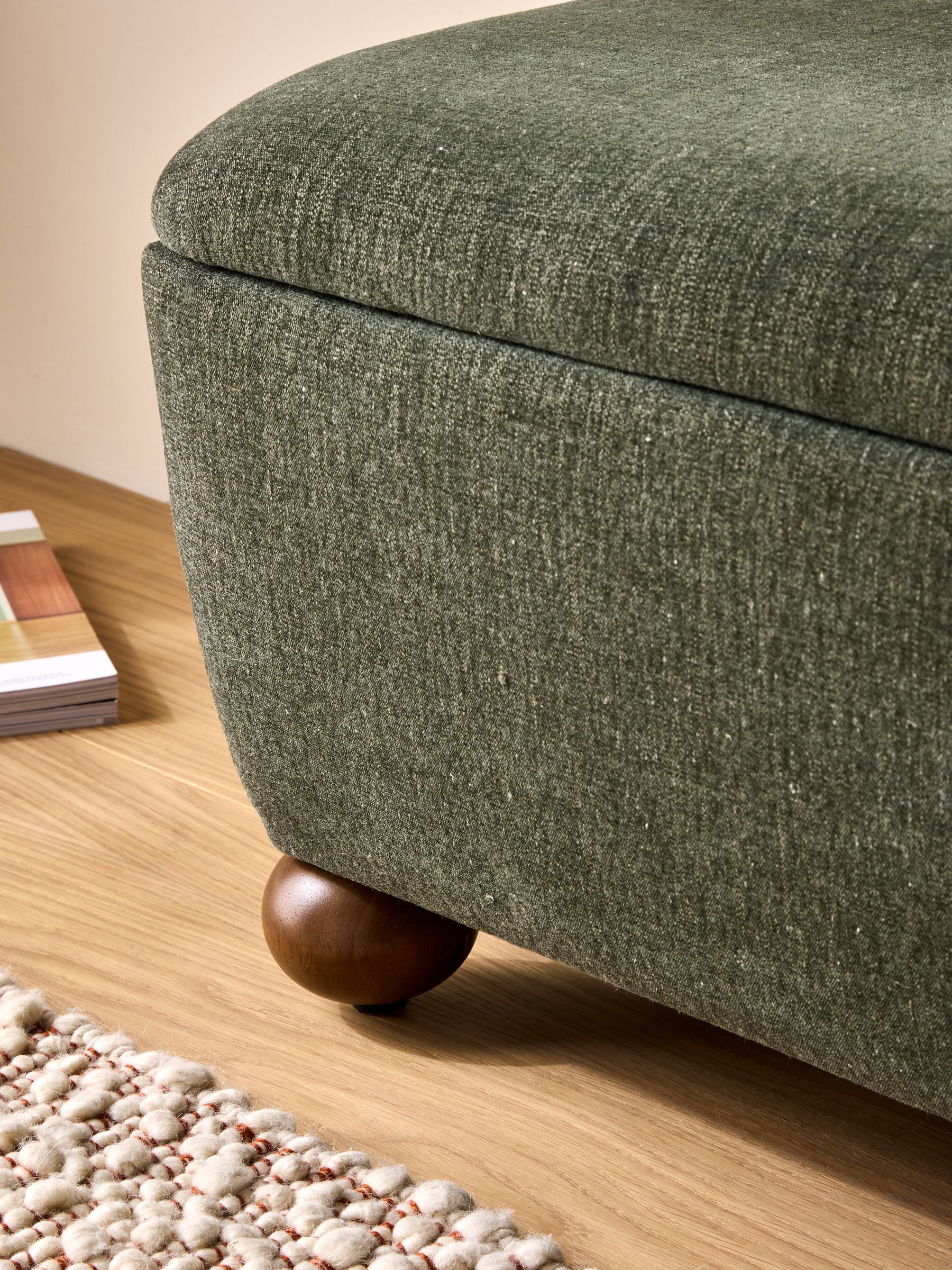 Ellio Storage Ottoman Bench in Soft Textured Weave Hunter Green