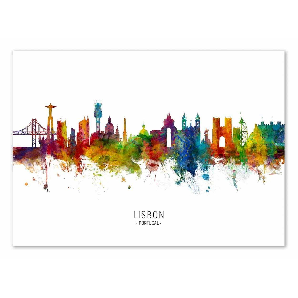 MICHAEL TOMPSETT - LISBON PORTUGAL SKYLINE (COLORED VERSION) -  Affiche d'art 50 x 70 cm