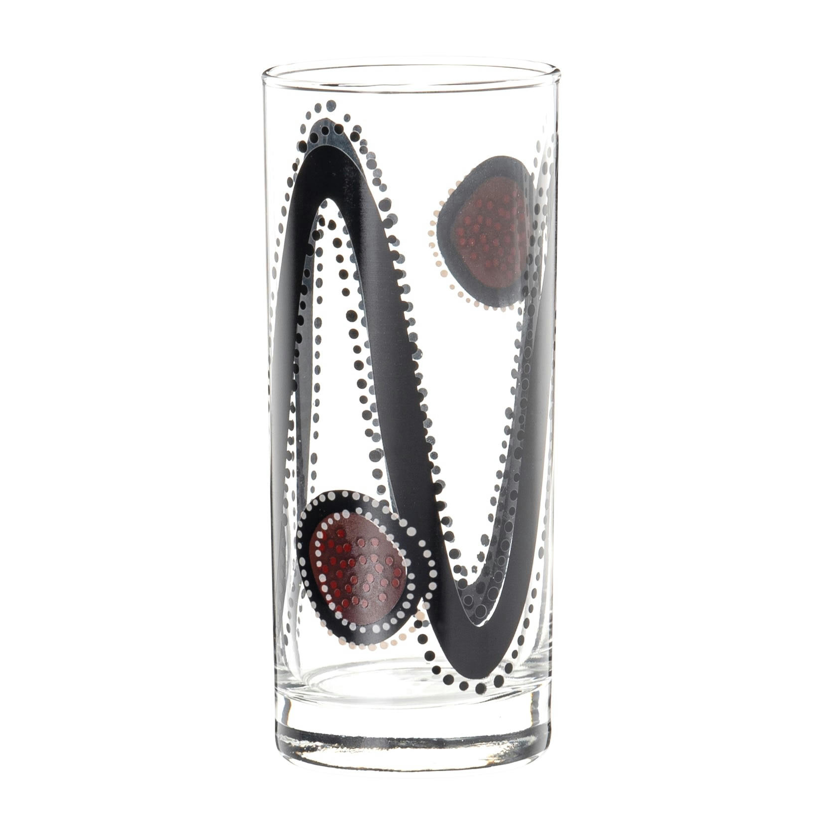 ULURU - Verres motifs abstraits brun et noirs (x6) panier en fibre végétale et bois de paulownia