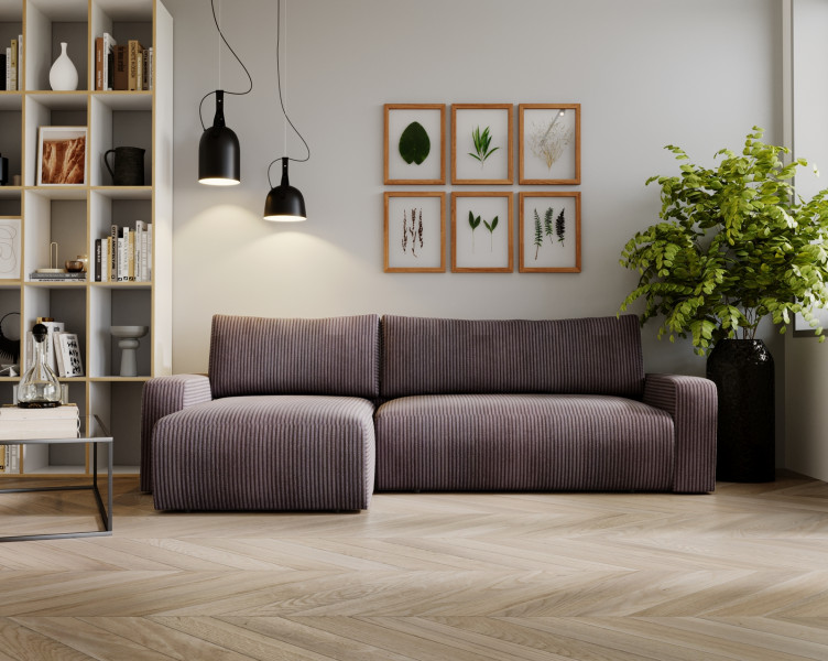 Sofa w kształcie L ARAGON narożnik, tkanina Zoom, Brązowy Lewostronny