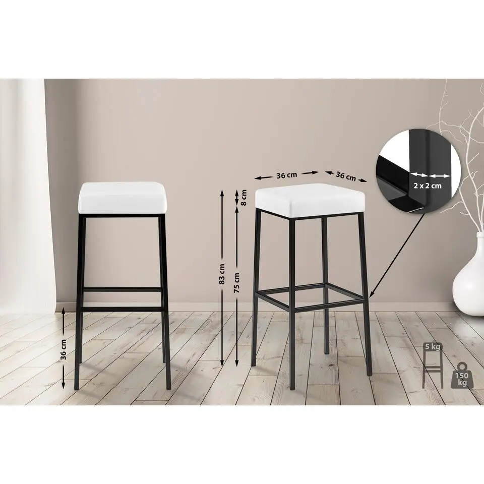 CLP Set van 2 Barkruk Montreal 85 zwart Frame - Kunstleer - wit