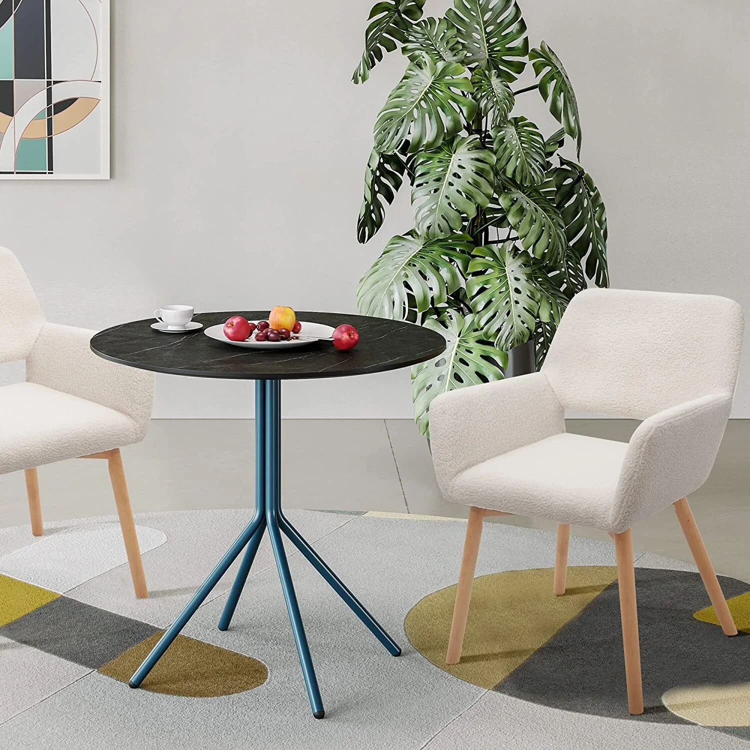 Velvet Modern Accent Arm Chairs with Solid Wood Legs, Set of 2, White