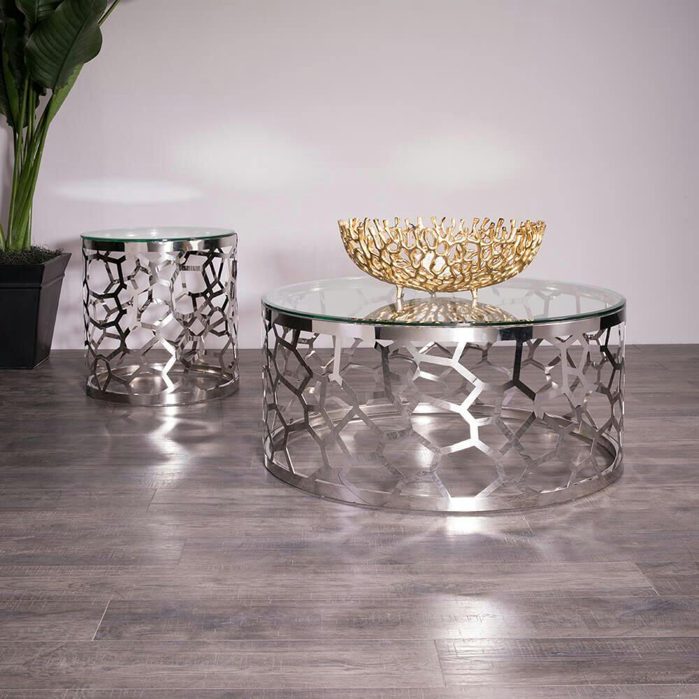 Home Gear Round Coffee Table, Geometric Pattern Base