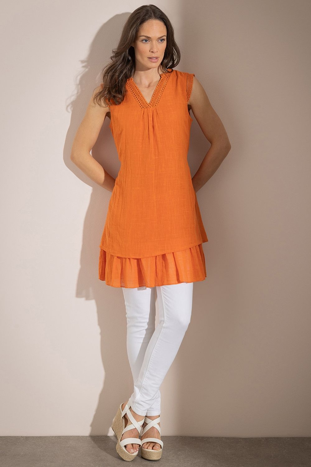 Klass. Sleeveless Cotton Layered Tunic Top
