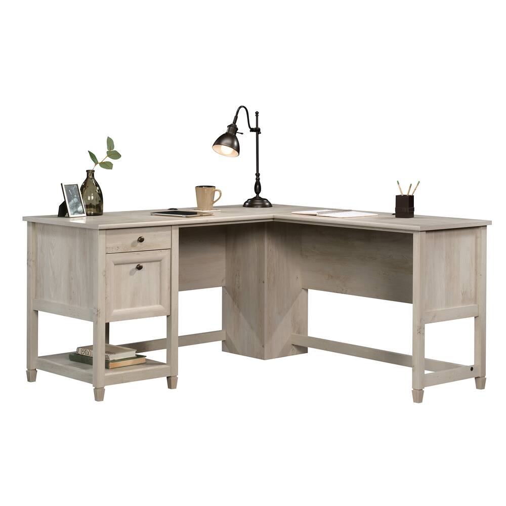 Sauder Edge Water Home Office L-Desk with Storage, Chalked Chestnut