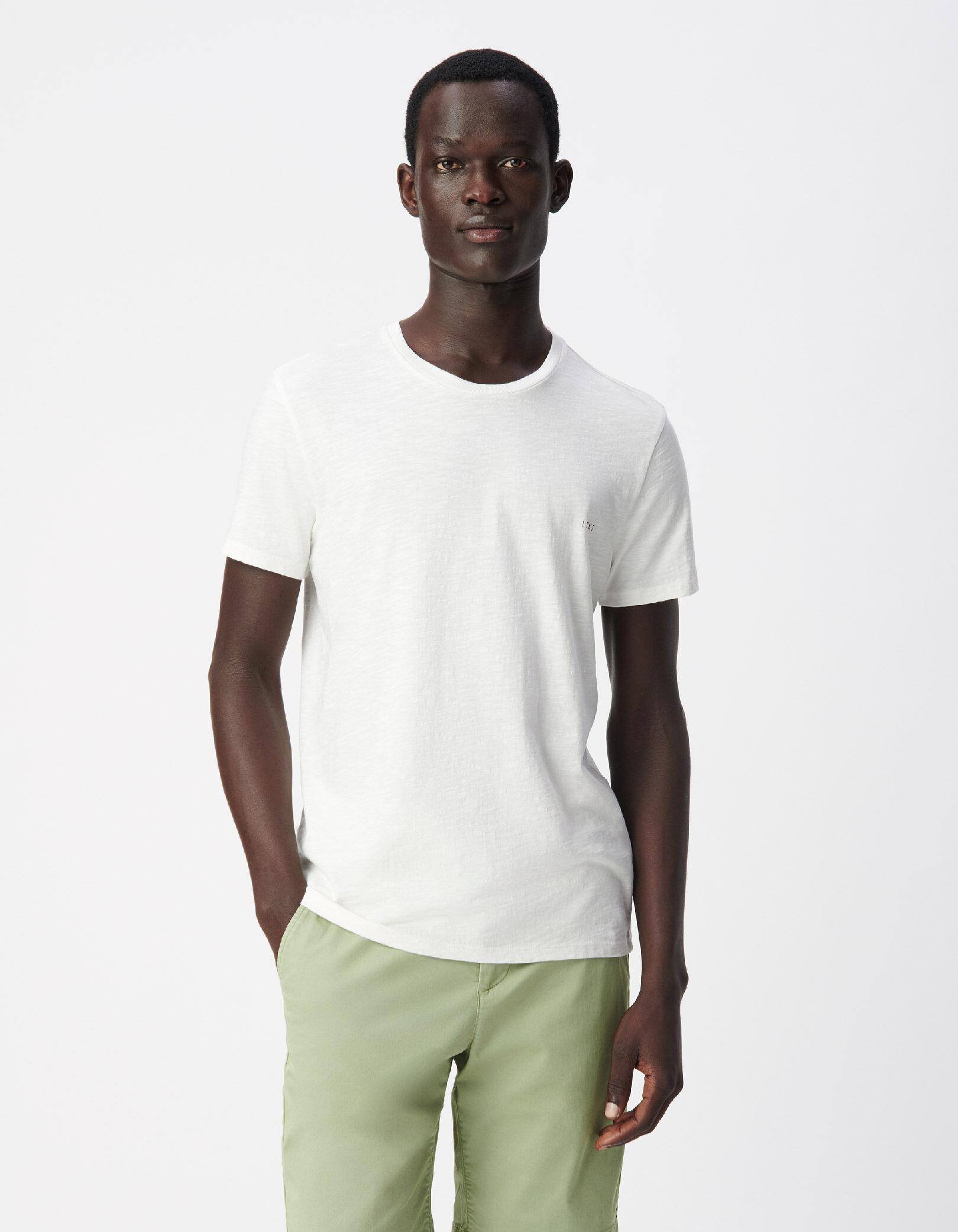 T-shirt blanc flammé broderies devant dos Homme