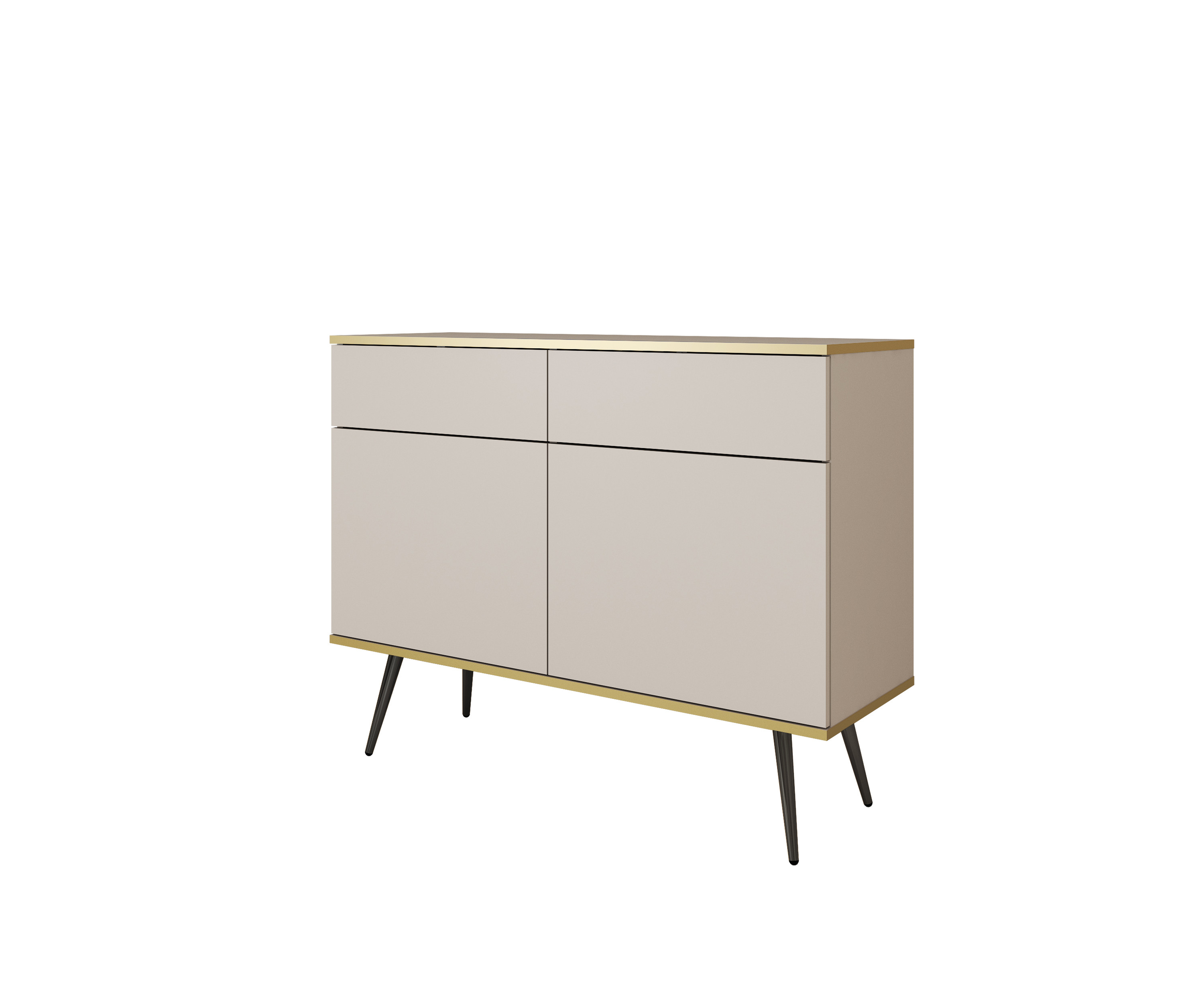 Komoda z szufladami ORINO 107cm beż ze złotymi detalami/czarne nóżki