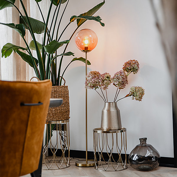 Lampadaire Art Déco en laiton avec verre rose - Pallon