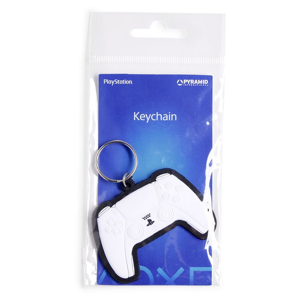 Porte-clé forme manette de PlayStation caoutchouc blanc