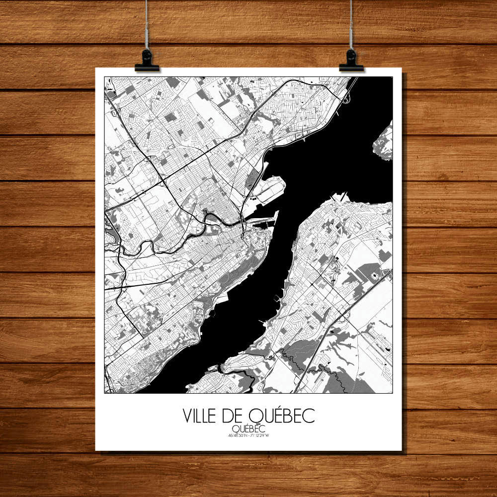 - Affiche Québec Carte N&B 40x50
