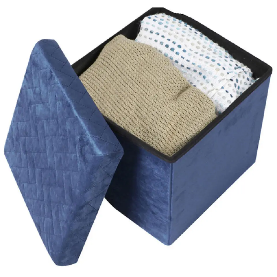 Urban Living poef - hocker - velvet donkerblauw - mdf - 38x38 cm