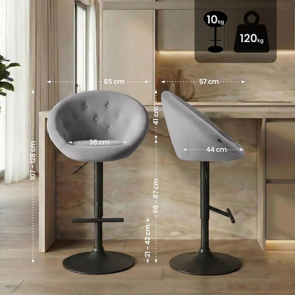 CLP Barkruk London zwart Frame - Fluweel - grijs