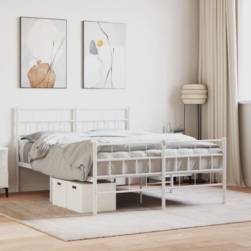NNEVL Metal Bed Frame with Headboard and Footboard White 150x200 cm