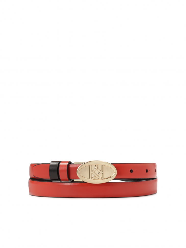Two-tone belt with half-round buckle with monogram