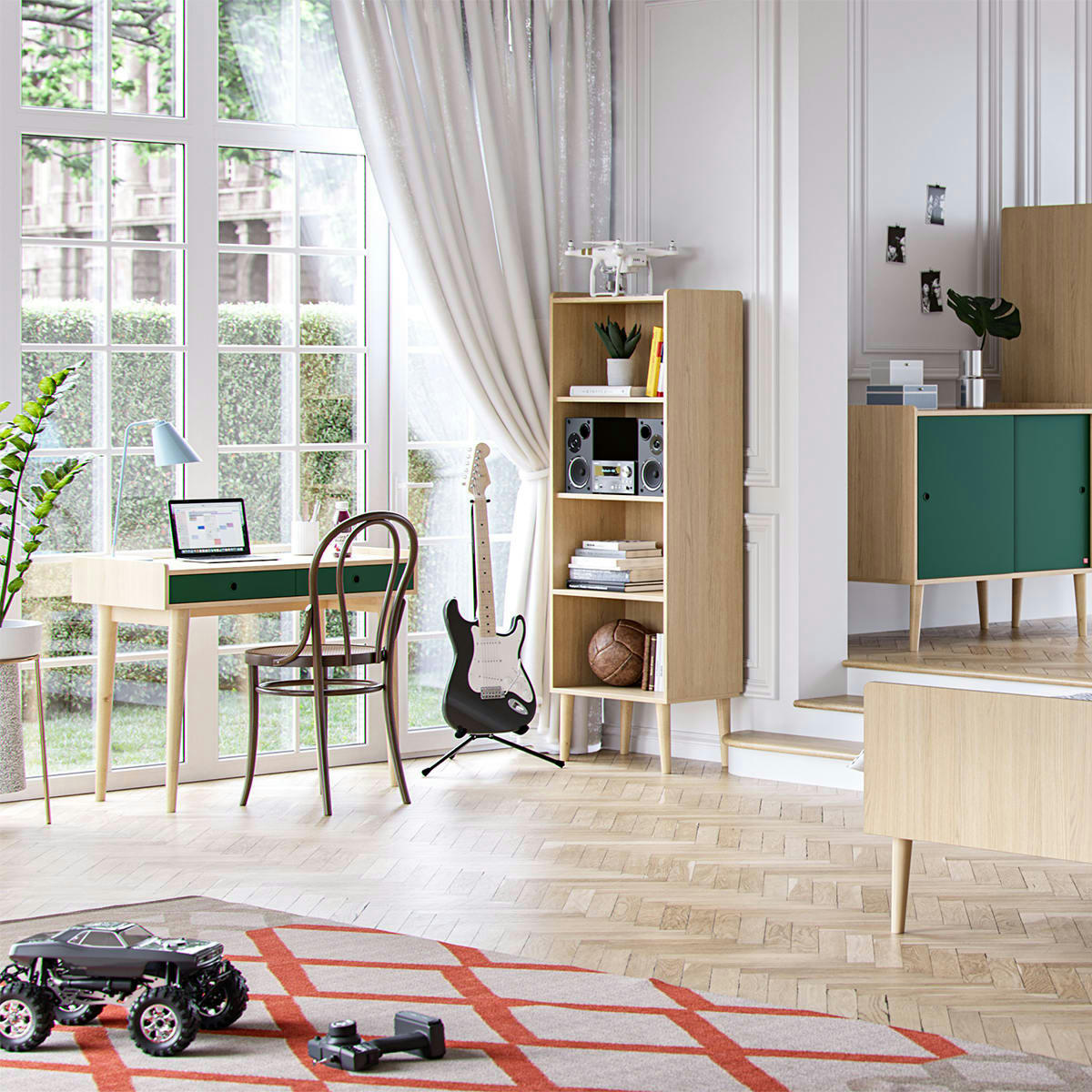 RETRO - Bureau 2 tiroirs naturel