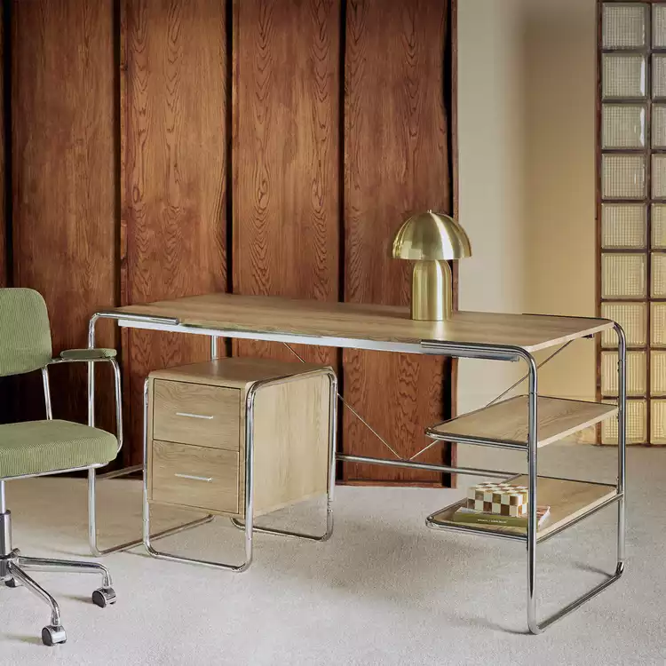Habitat Albers Chrome Office Desk - Natural