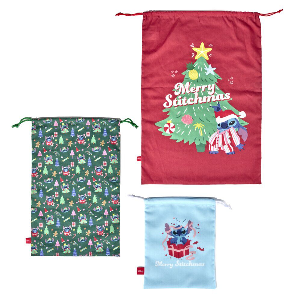 Sac réutilisable de No&euml;l Disney Stitch x3