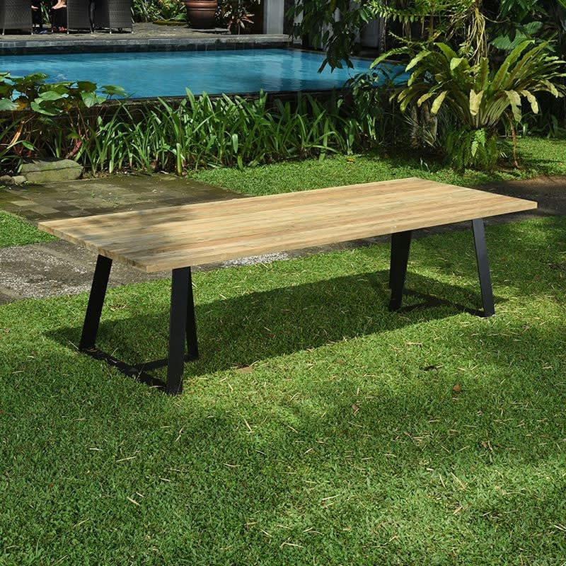 ORSAY - Table métal anthracite et teck recyclé 300 x 110 cm