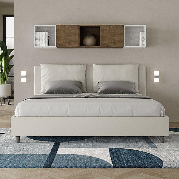Lit rembourré en simili cuir blanc Antea sans sommier 180x190