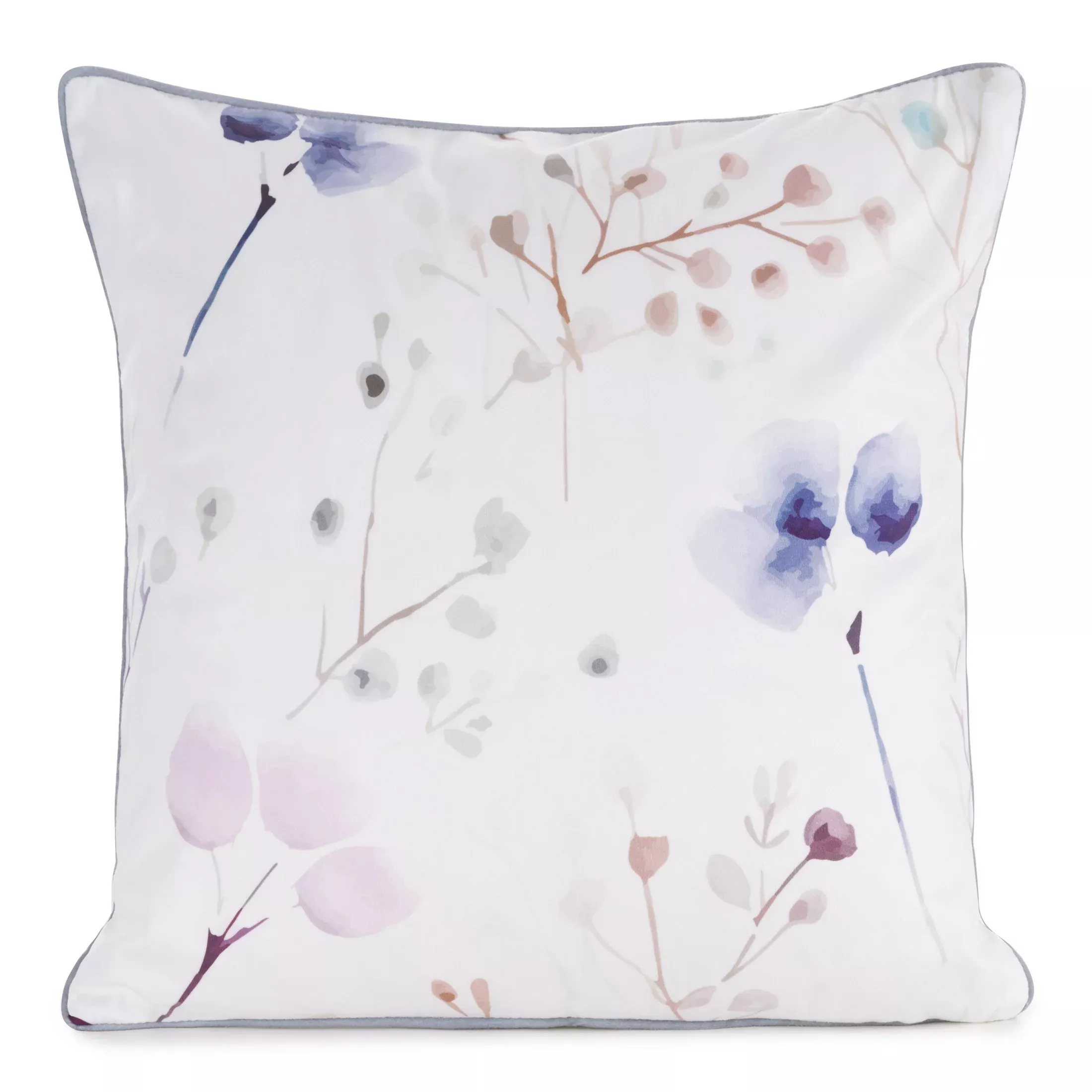 Poszewka na poduszkę 45x45 cm welwetowa, biało beżowa z nadrukiem pastelowych kwiatów i VELVET 150 Eurofirany Premium