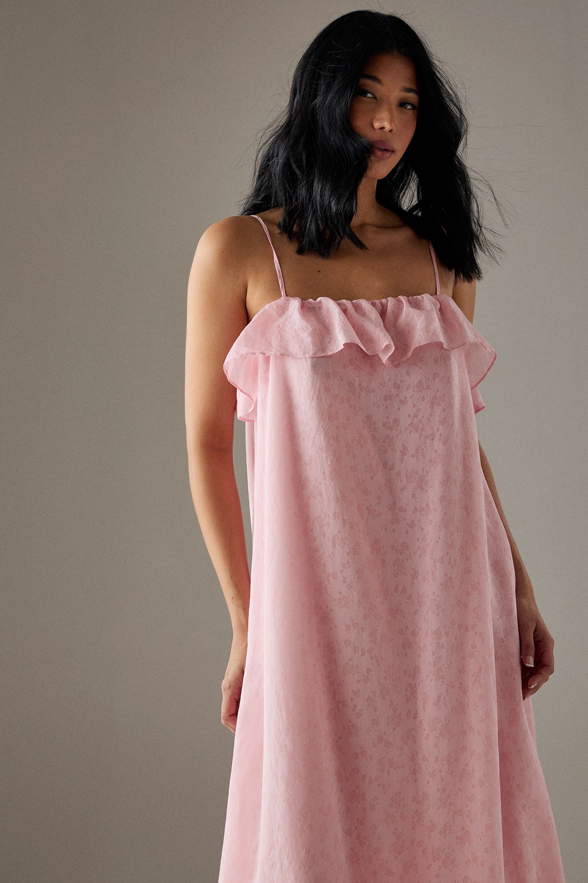 Warehouse Rose Organza Strappy Frill Midi Sundress