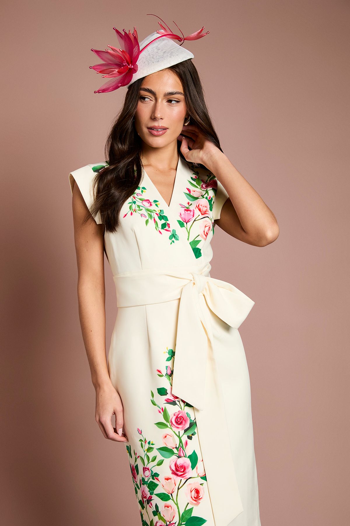 Coast Lisa Tan Wrap Waist Tailored Midi Dress
