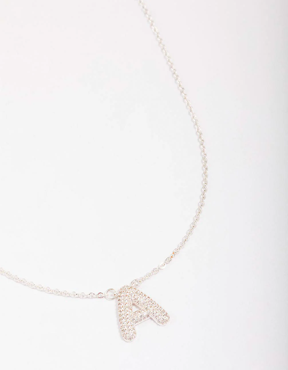 Silver Plated Letter A  Pave Pendant  Necklace