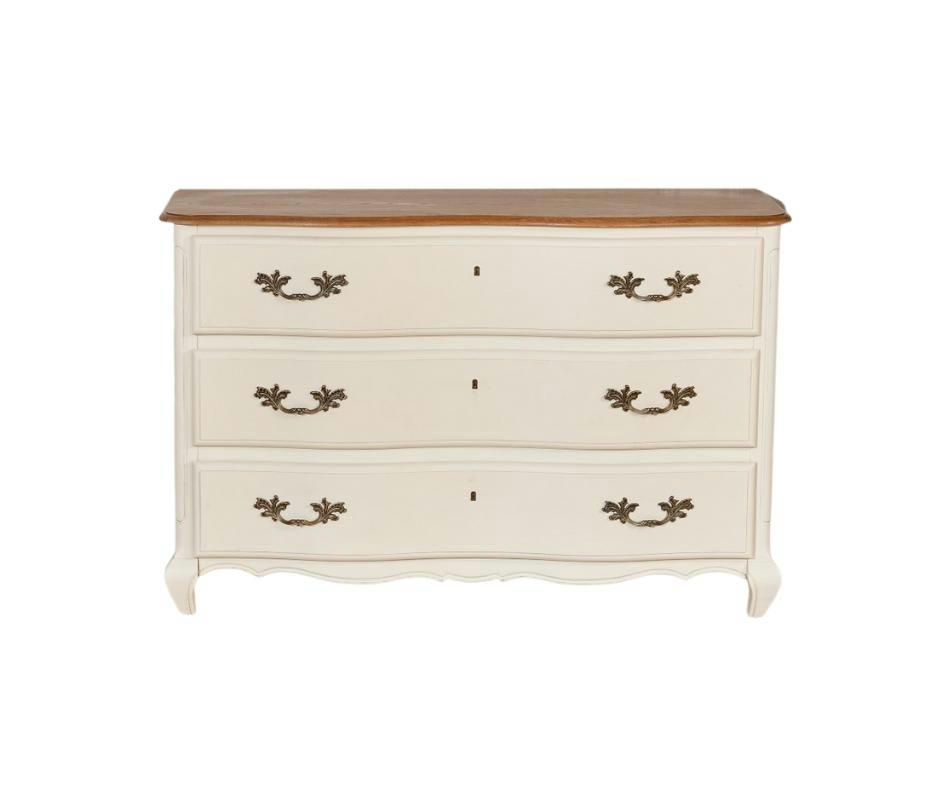 SERRENA - Commode plateau chêne 3 tiroirs blanc ivoire