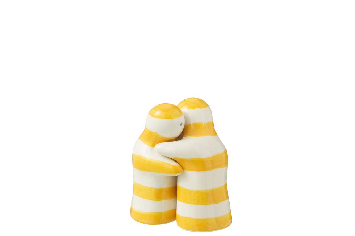 J-Line peper- en zoutmolen set Granada Stripes - keramiek - wit/geel