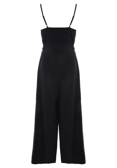 Womens Black Bow Detail Belted Jumpsuit