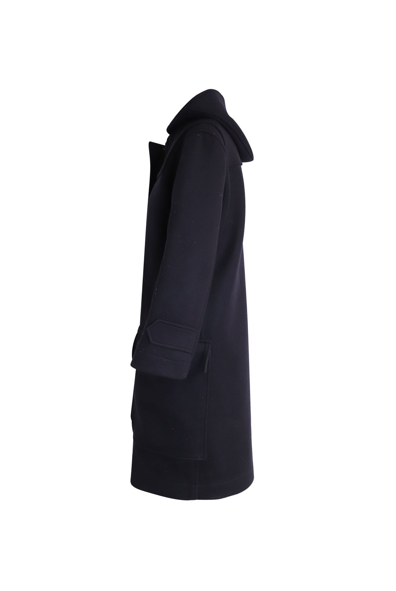 Celine Preloved Hooded Coat in Navy Blue Lana Vergine
