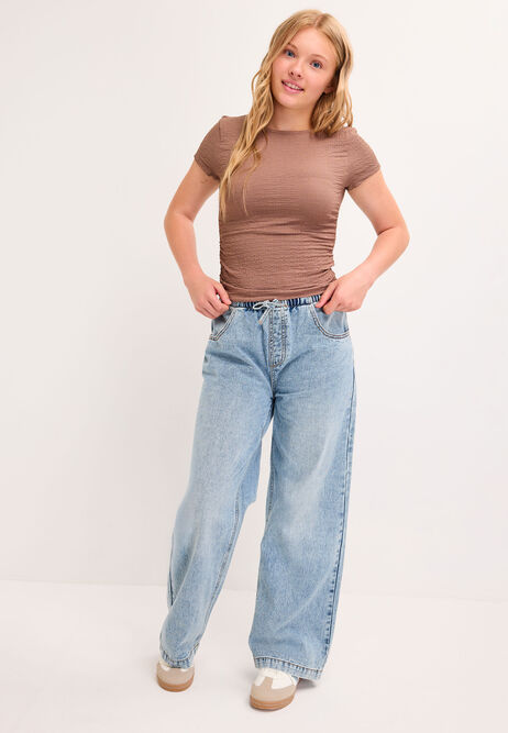 Older Girls Brown Crinkle Top