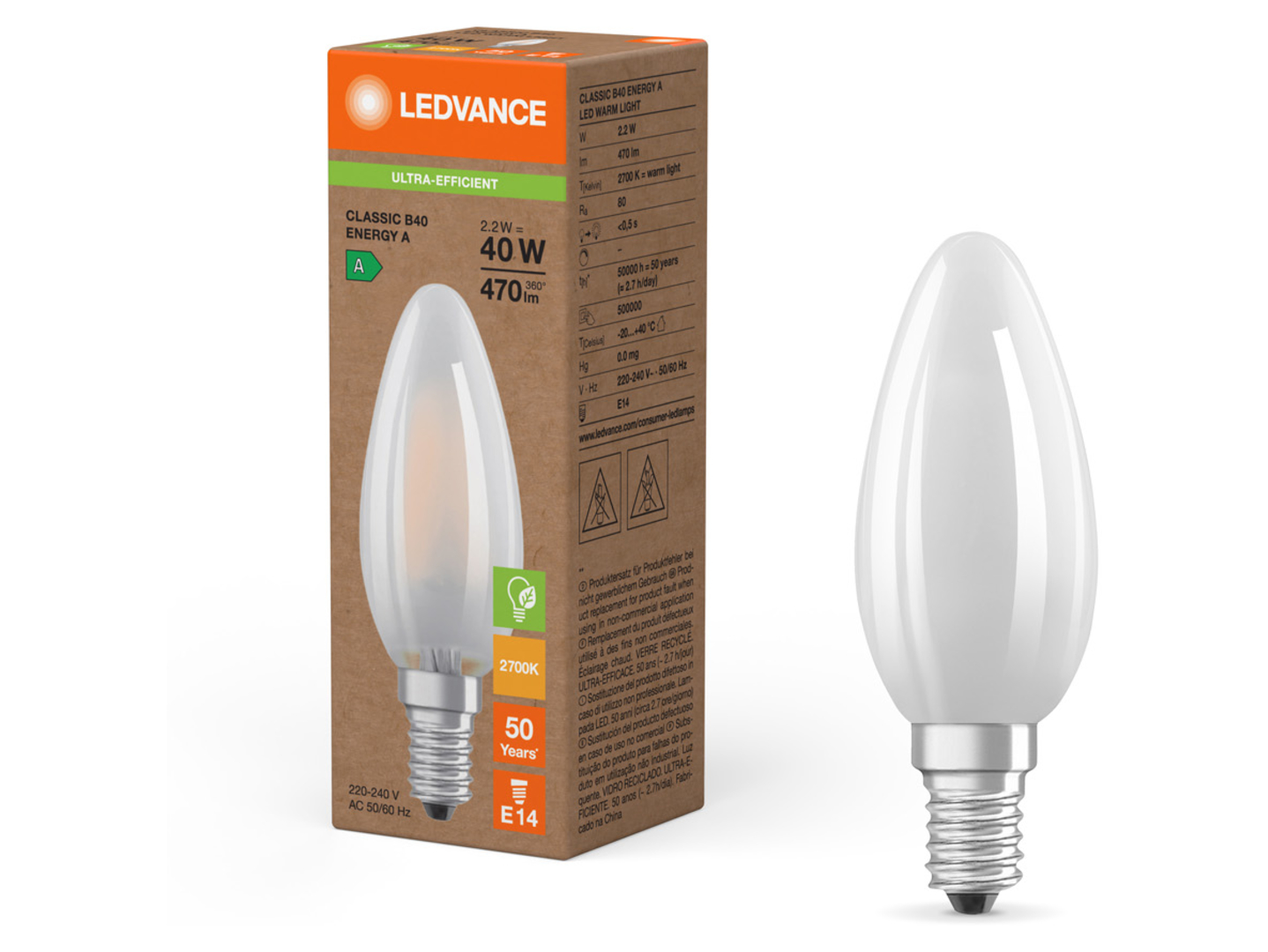 Żarówka LED Świeczka E14 2,2W z ciepłą barwą światła