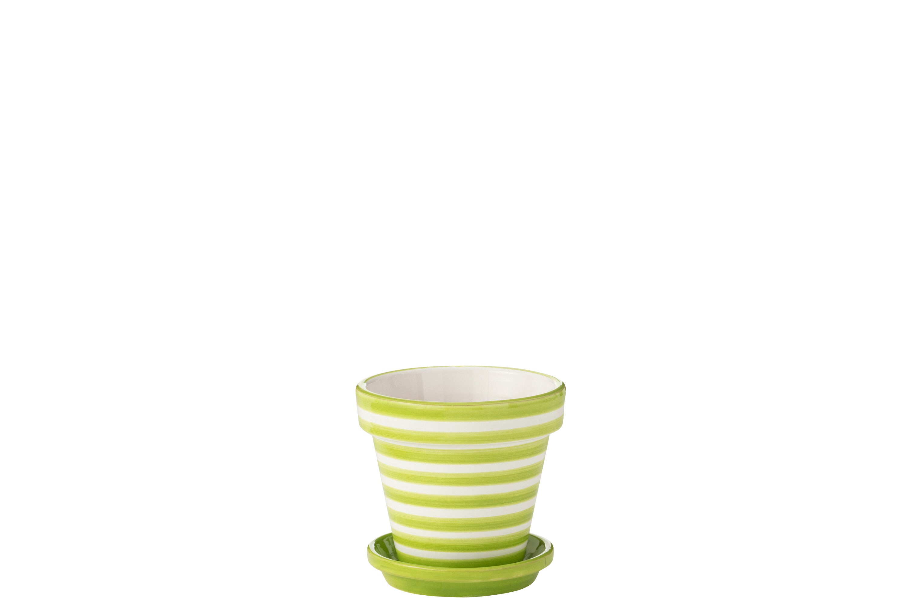 J-Line bloempot Granada Stripes Handmade   Painted - keramiek - geel - small - Ø 21 cm