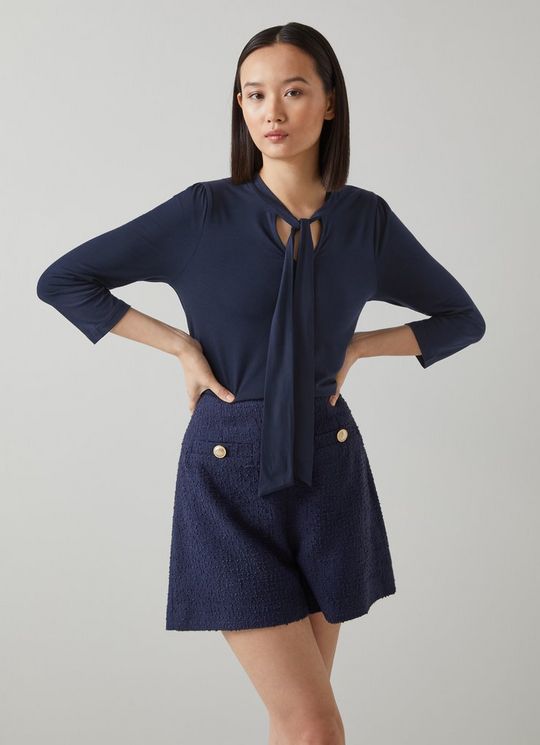 Camilla Navy LENZING? ECOVERO? Viscose Pussy Bow Top