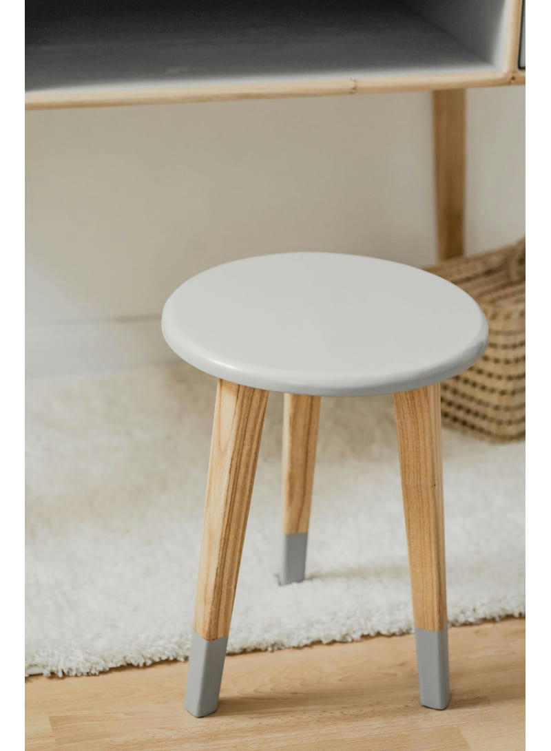 RÉTRO - Tabouret enfant bois massif mindy naturel et gris