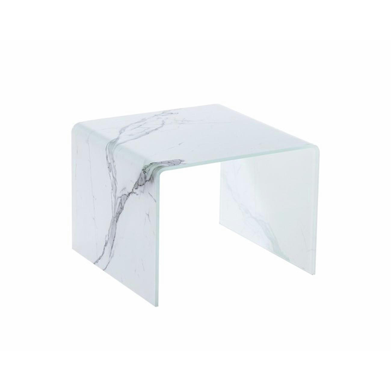 MORA - Table d'appoint blanche plateau verre 50x50cm