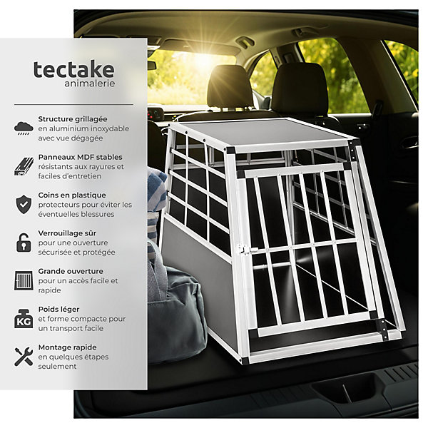 Cage de transport pour chiens sécurisée avec dos droit aluminium noir