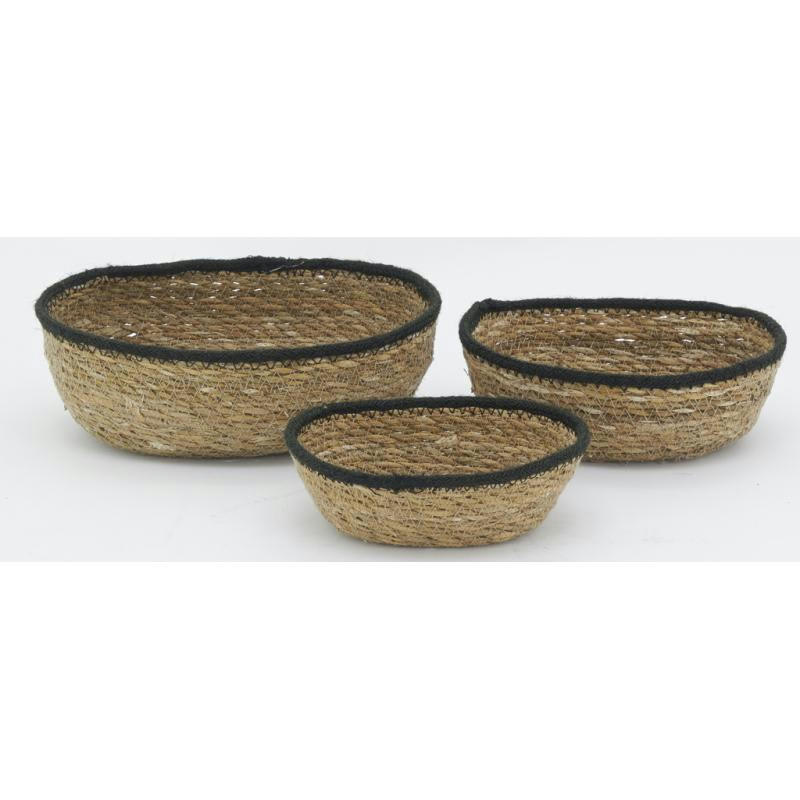 - Corbeilles basses en jonc naturel (lot de 3)