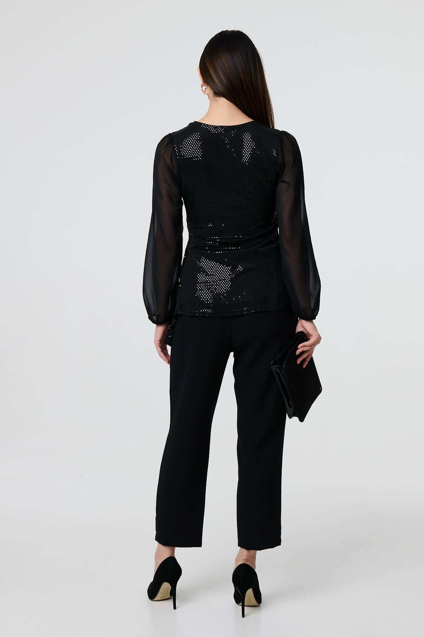 Izabel London Semi Sheer Sparkly Long Sleeve Blouse