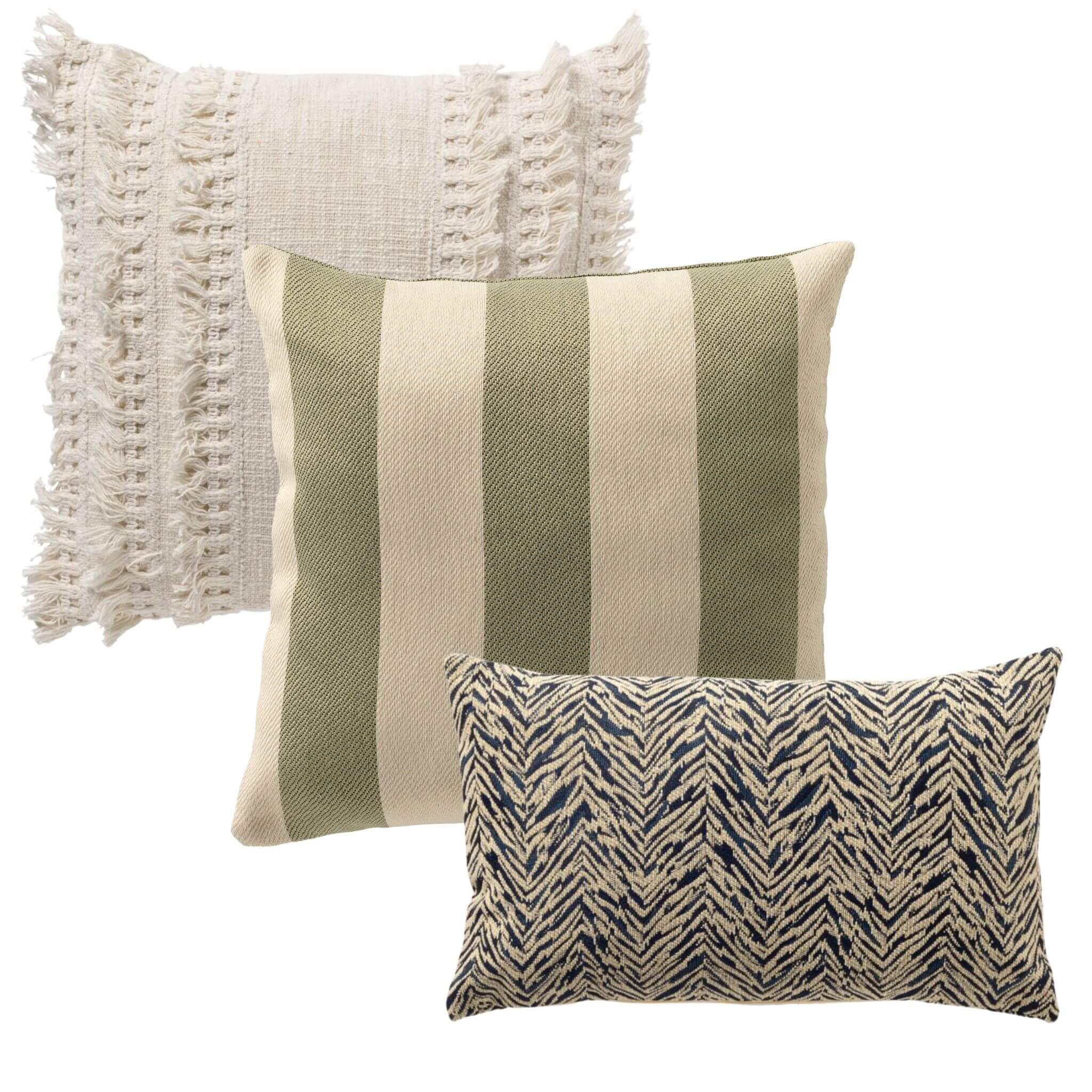 KUSSENSET - 3-delig - Gentle Rain - 45x45 cm, 30x50 cm - inclusief binnenkussens - wit, groen, blauw